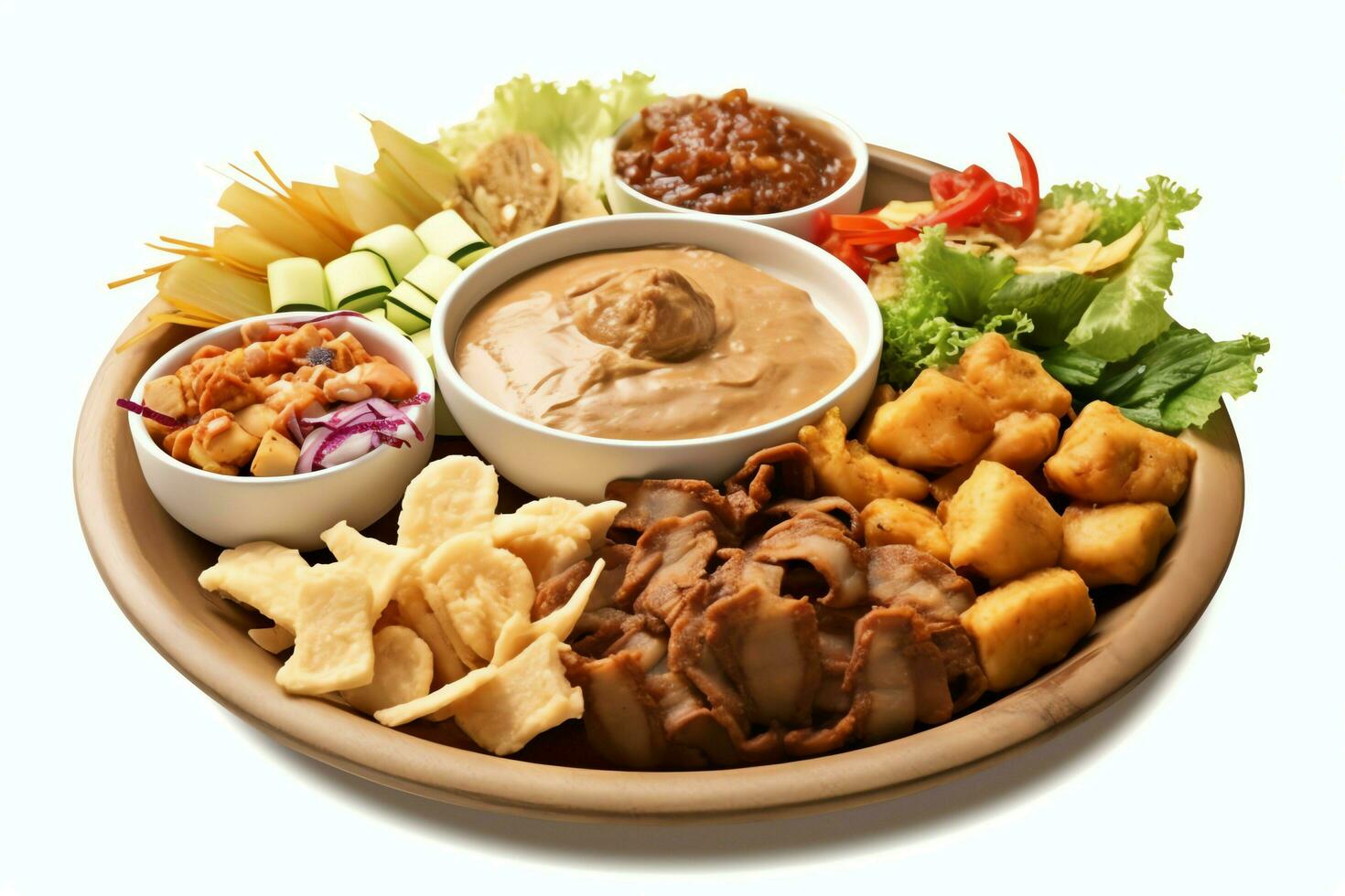 gado-gado indonesiska traditionell mat. blanda från kokt eller ånga vegetabiliska eras med jordnöt sås begrepp förbi ai genererad foto
