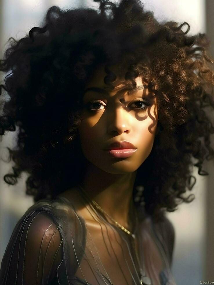 afrikansk svart kvinna porträtt, söt flicka stock Foto bakgrund