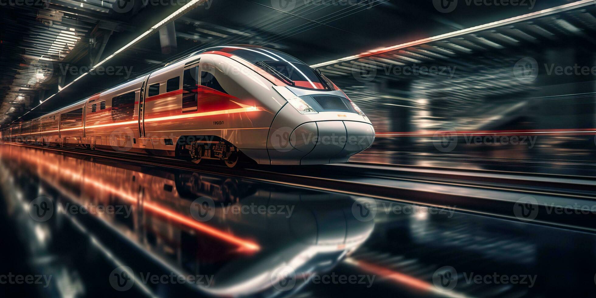 ai genererad. ai generativ. hög hastighet tåg flytta rörelse på järnväg lokomotiv passagerare. äventyr företag vibe. grafisk konst foto