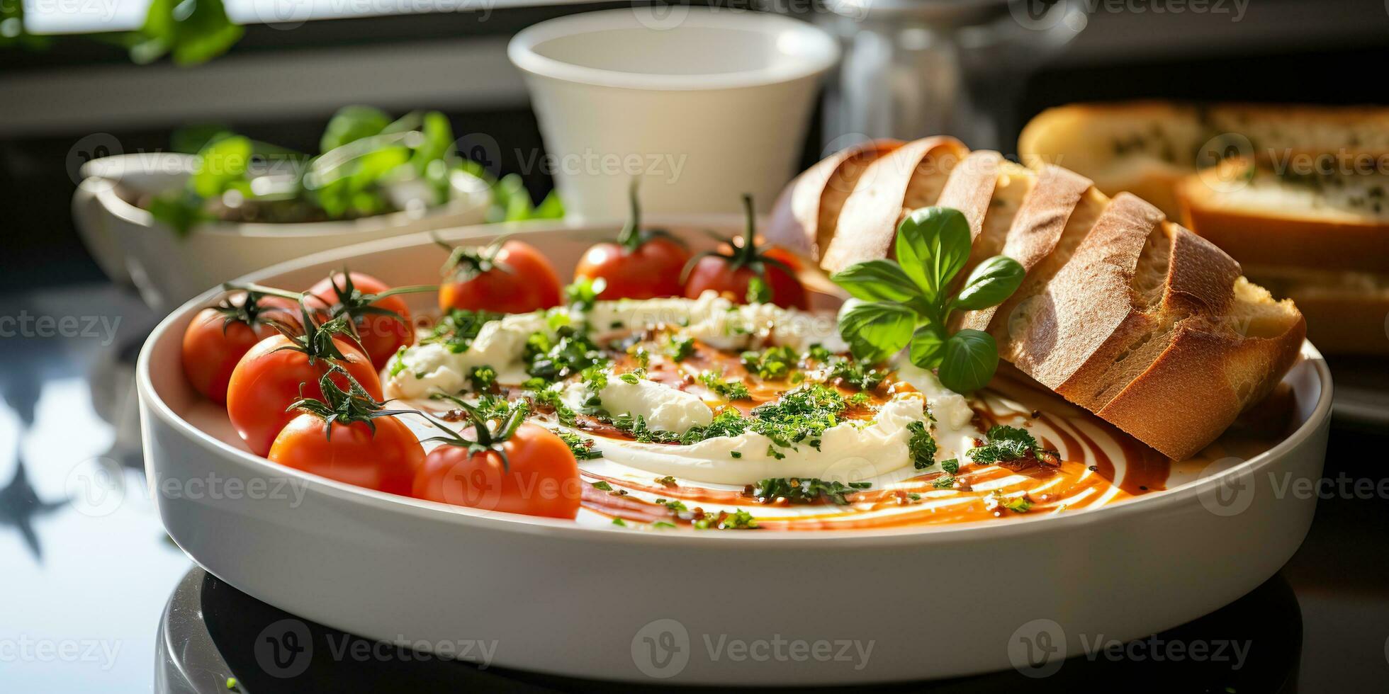 ai genererad. ai generativ. röd tomat soppa skål tallrik. restaurang organisk vegetarian mat måltid Hem klassisk vibe. grafisk konst foto