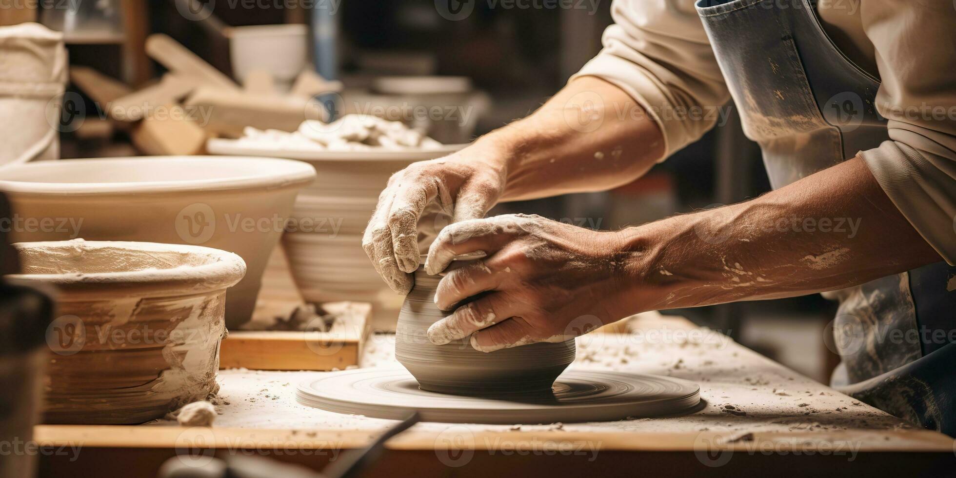 ai genererad. ai generativ. krukmakeri keramik studio hand tillverkad hantverk. skulptera konst bearbeta skapande konst dekoration vibe. grafisk konst foto