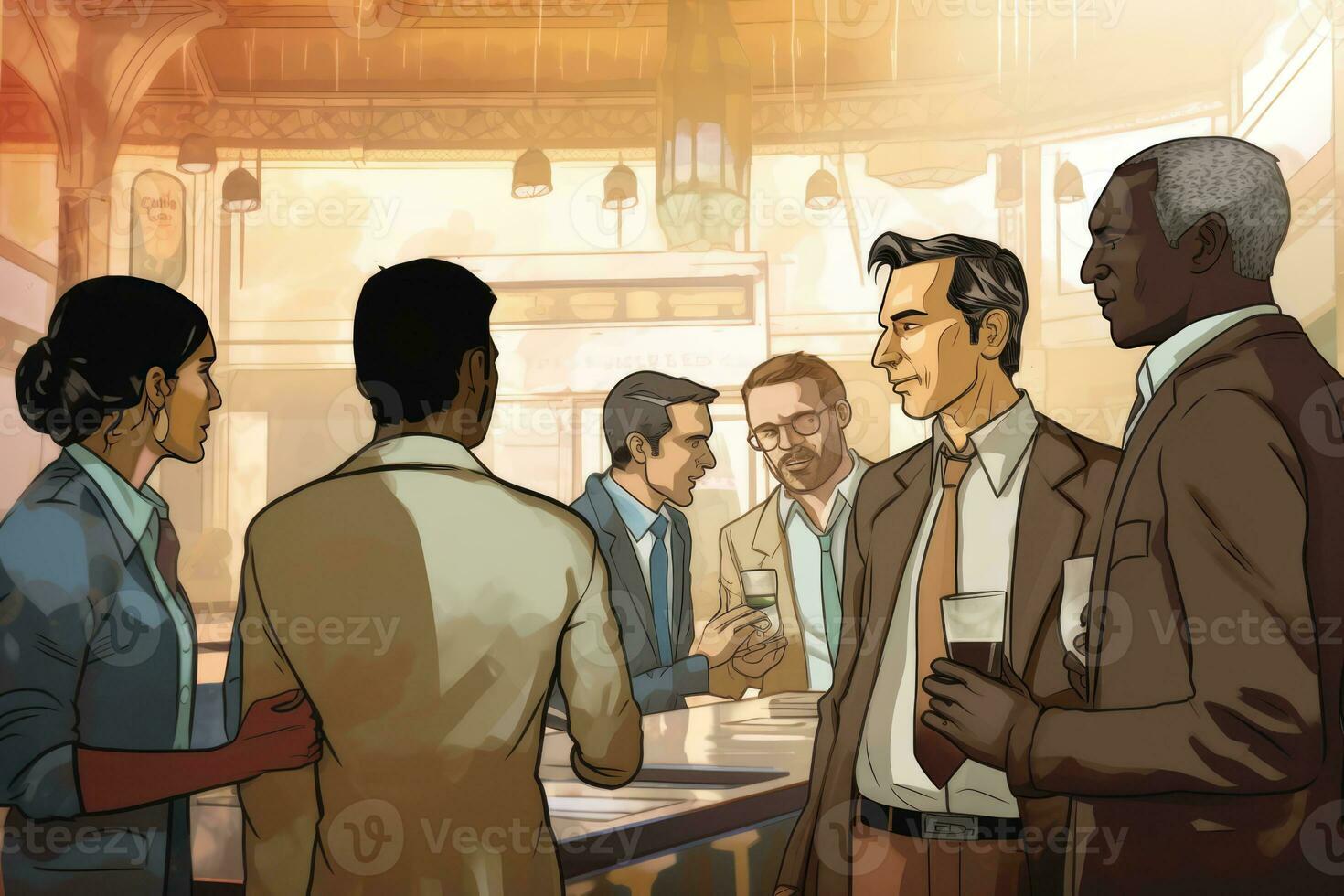 män i kostymer njuter drycker på en bar foto