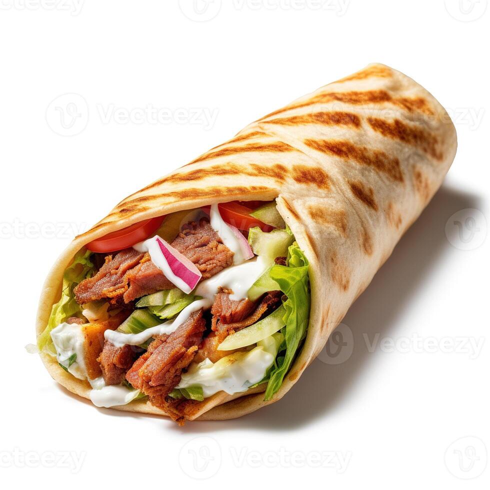 shawarma på vit bakgrund. generativ ai foto