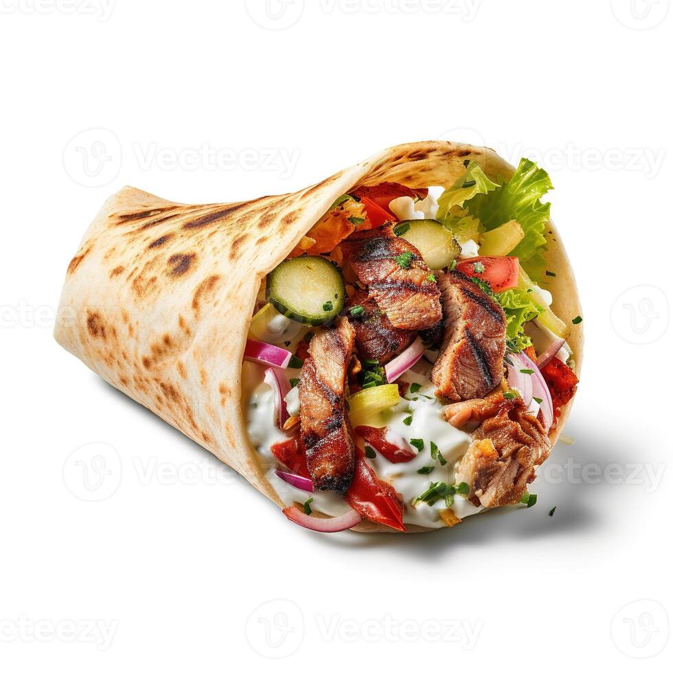 shawarma på vit bakgrund. generativ ai foto