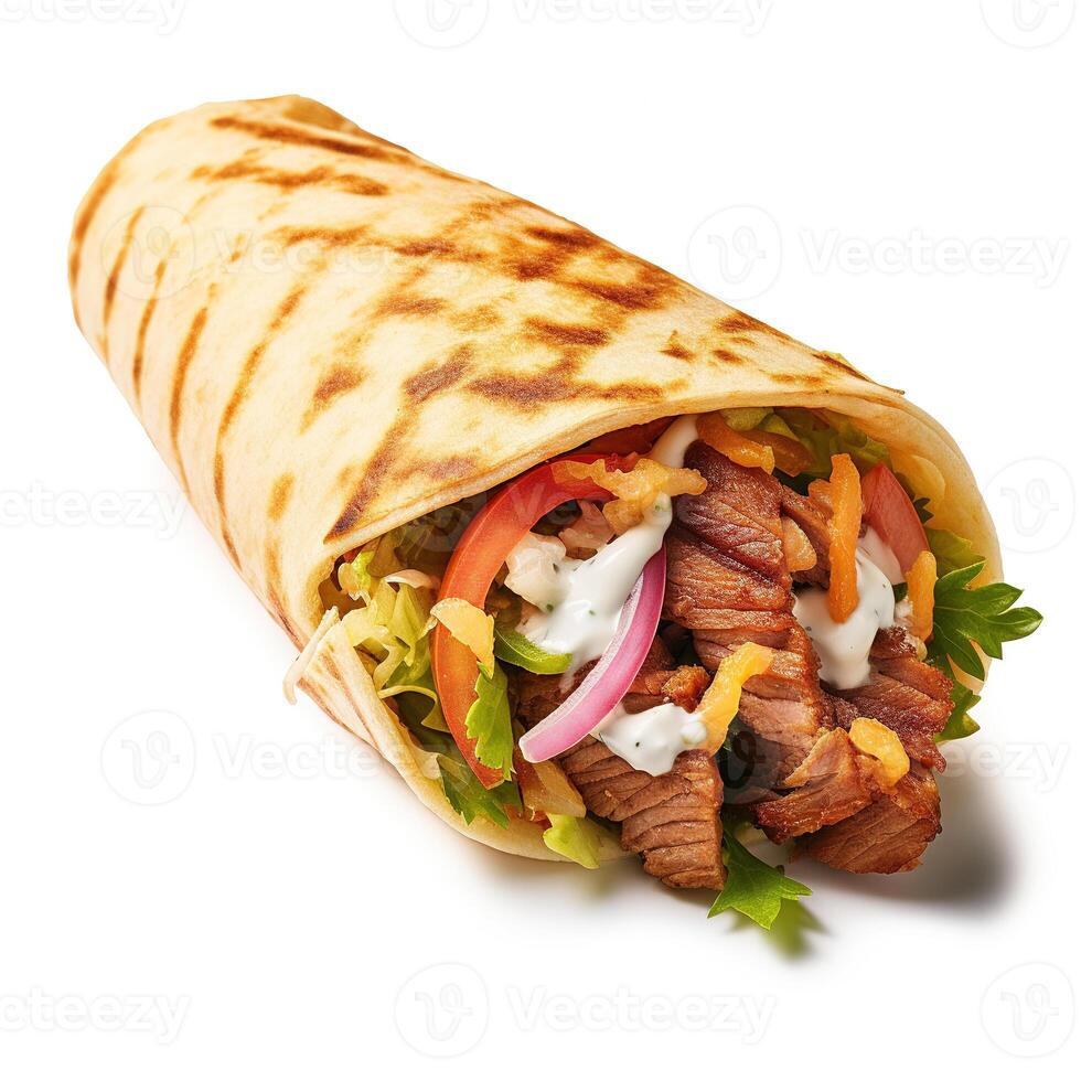 shawarma på vit bakgrund. generativ ai foto