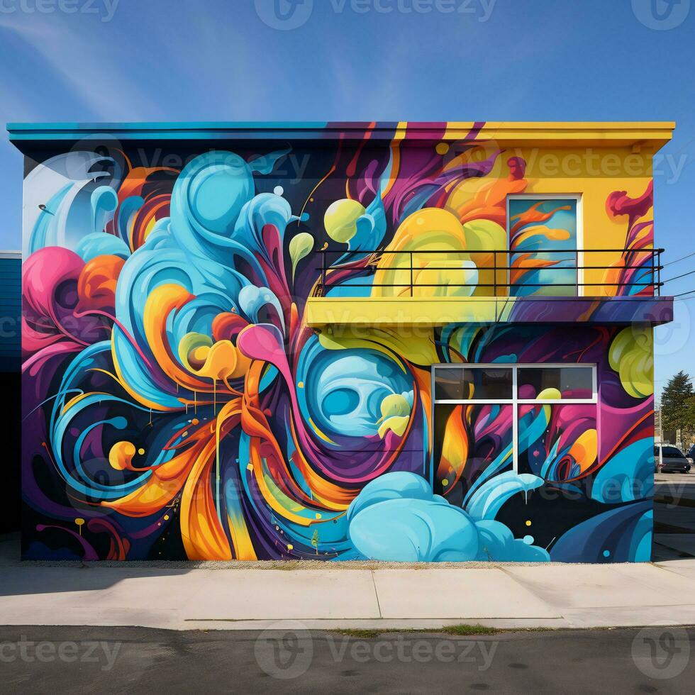 en färgrik mural på en byggnad ai generativ foto