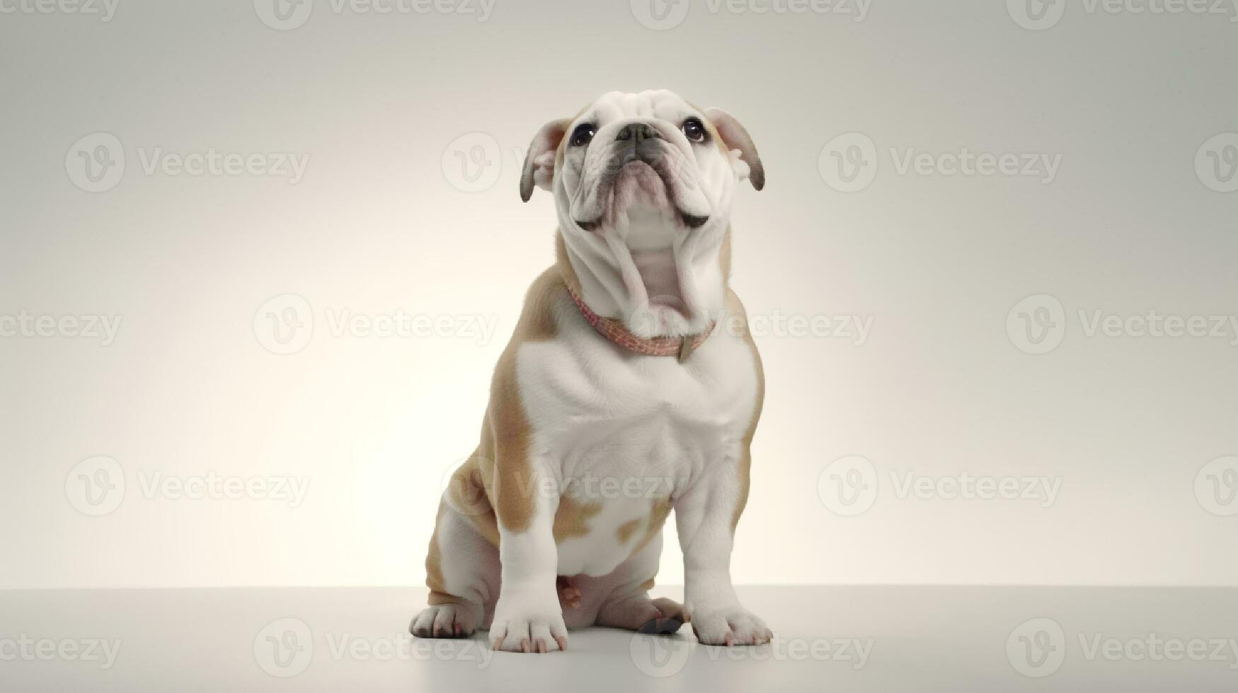 Foto av en bulldogg på vit bakgrund. generativ ai