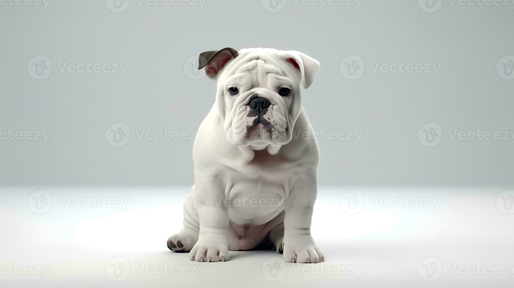 Foto av en bulldogg på vit bakgrund. generativ ai
