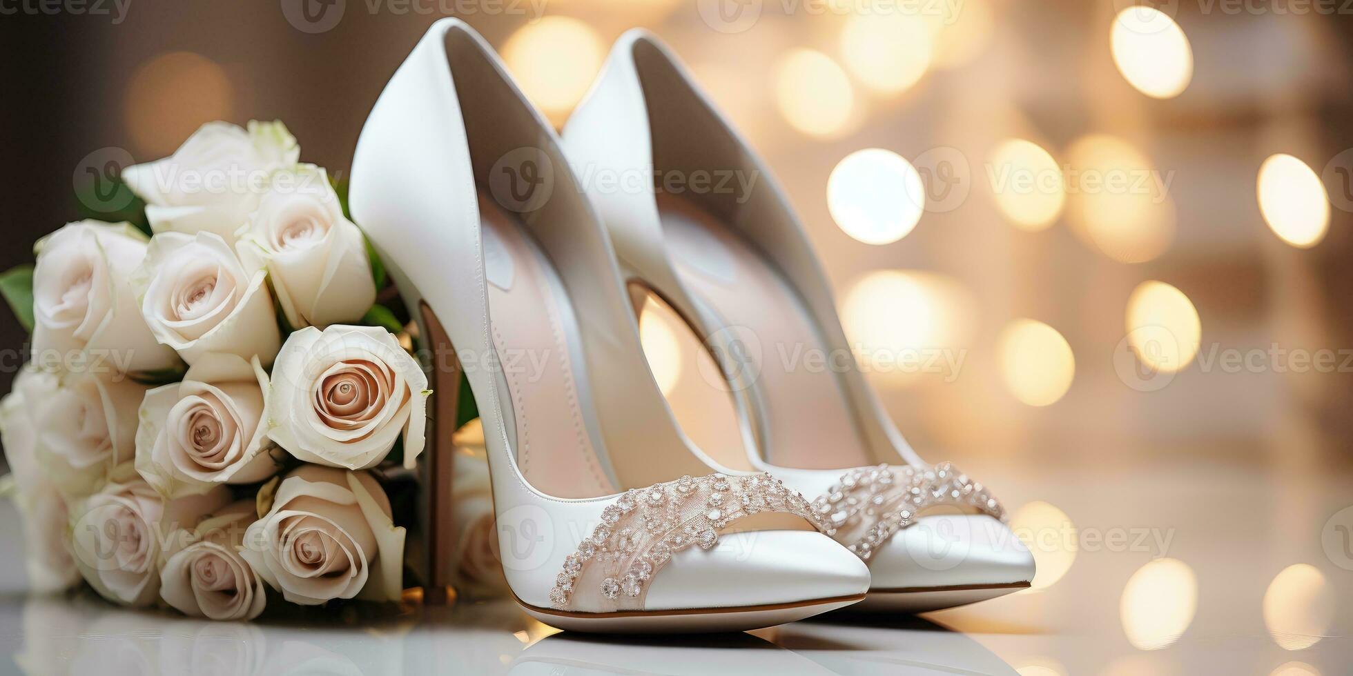 bröllop blommor och vit skor. Semester. generativ ai foto