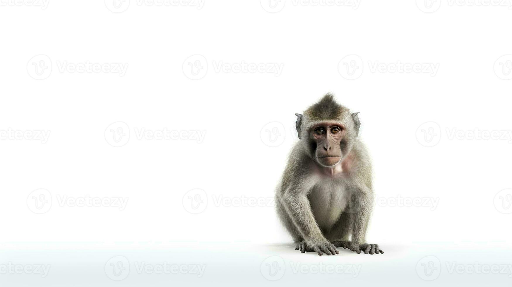 Foto av en babian på vit bakgrund. generativ ai