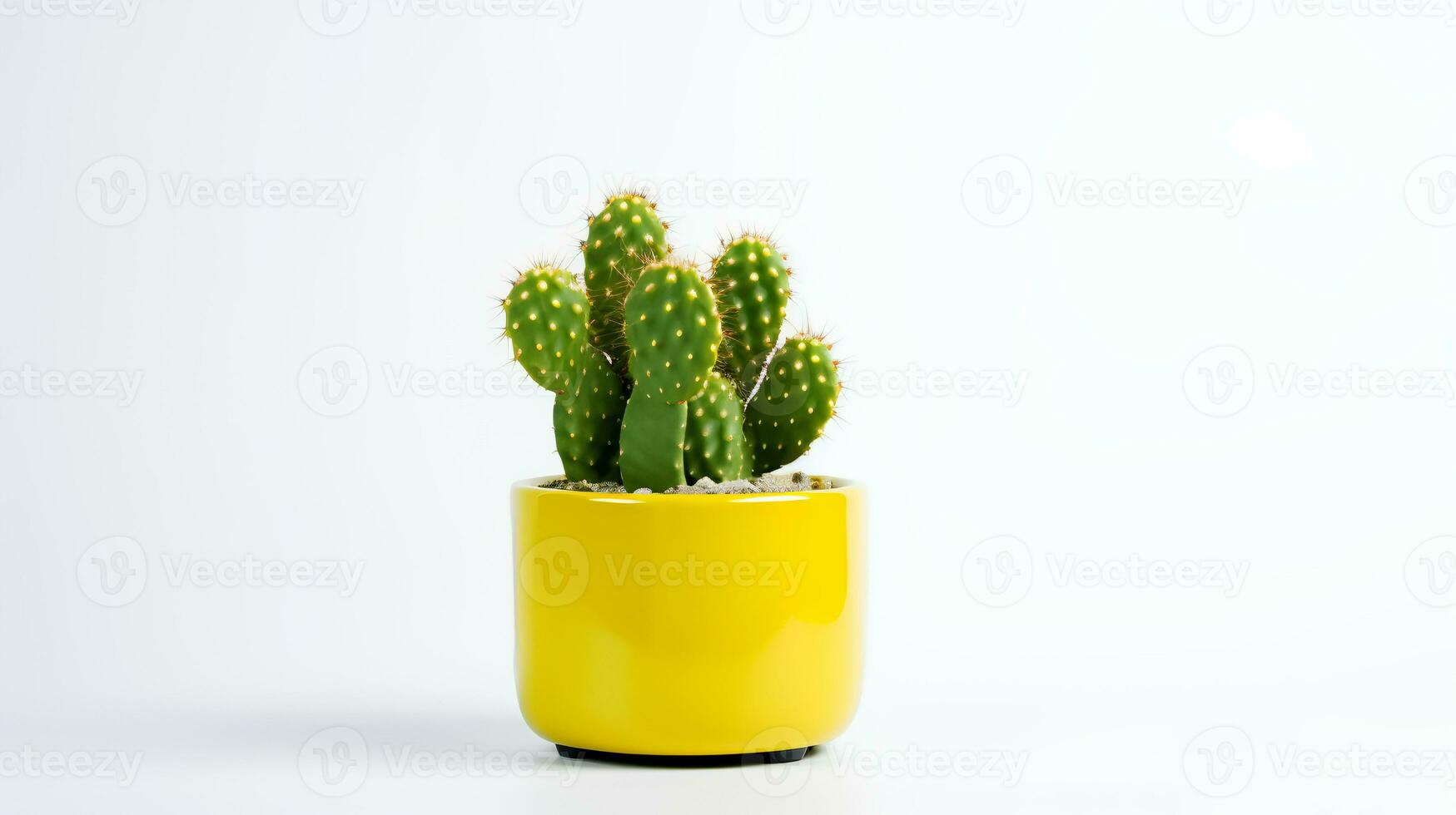 Foto av taggig päron i minimalistisk gul pott som krukväxt för Hem dekoration isolerat på vit bakgrund. generativ ai