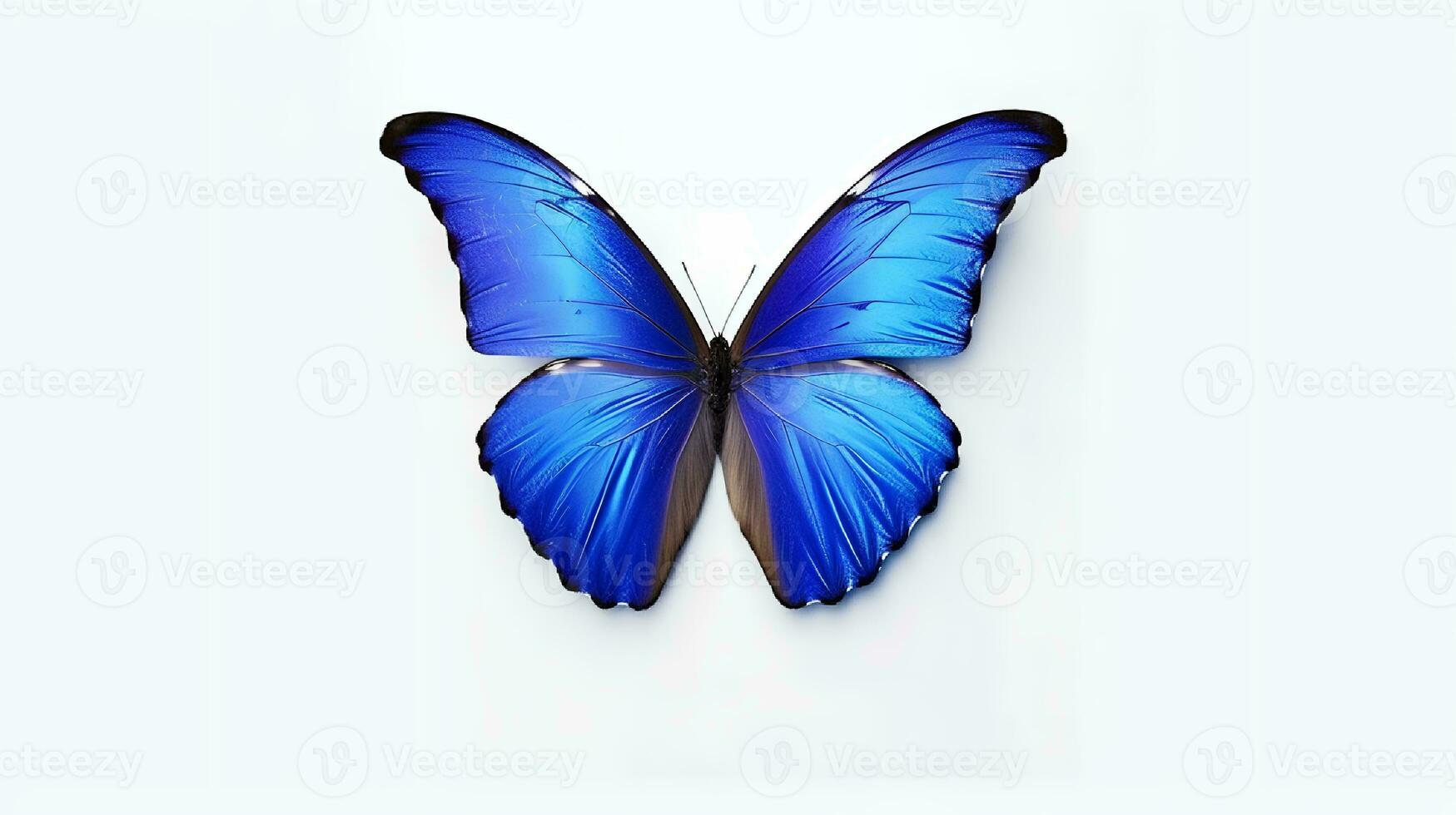 Foto av en blå morpho fjäril på vit bakgrund. generativ ai