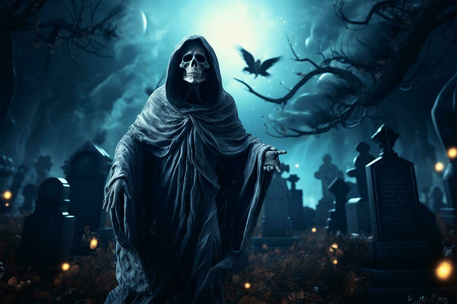 skrämmande spöke i kyrkogård landskap illustration foto