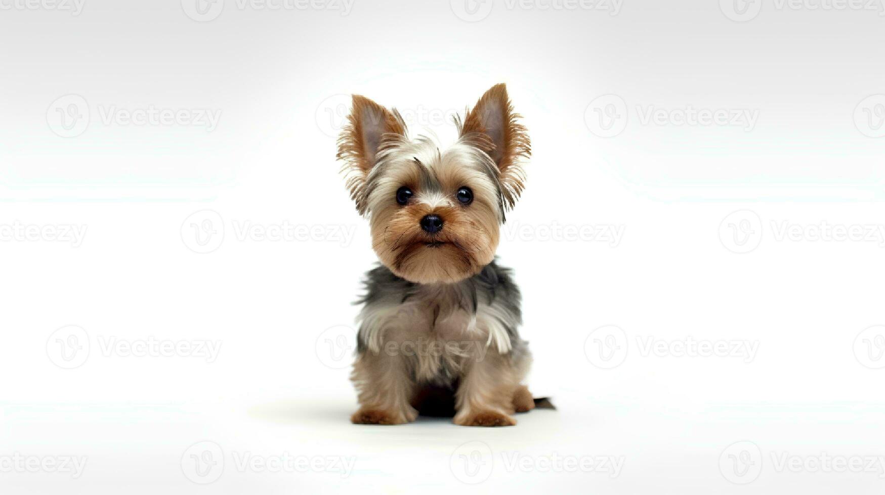 Foto av en yorkshire terrier på vit bakgrund. generativ ai