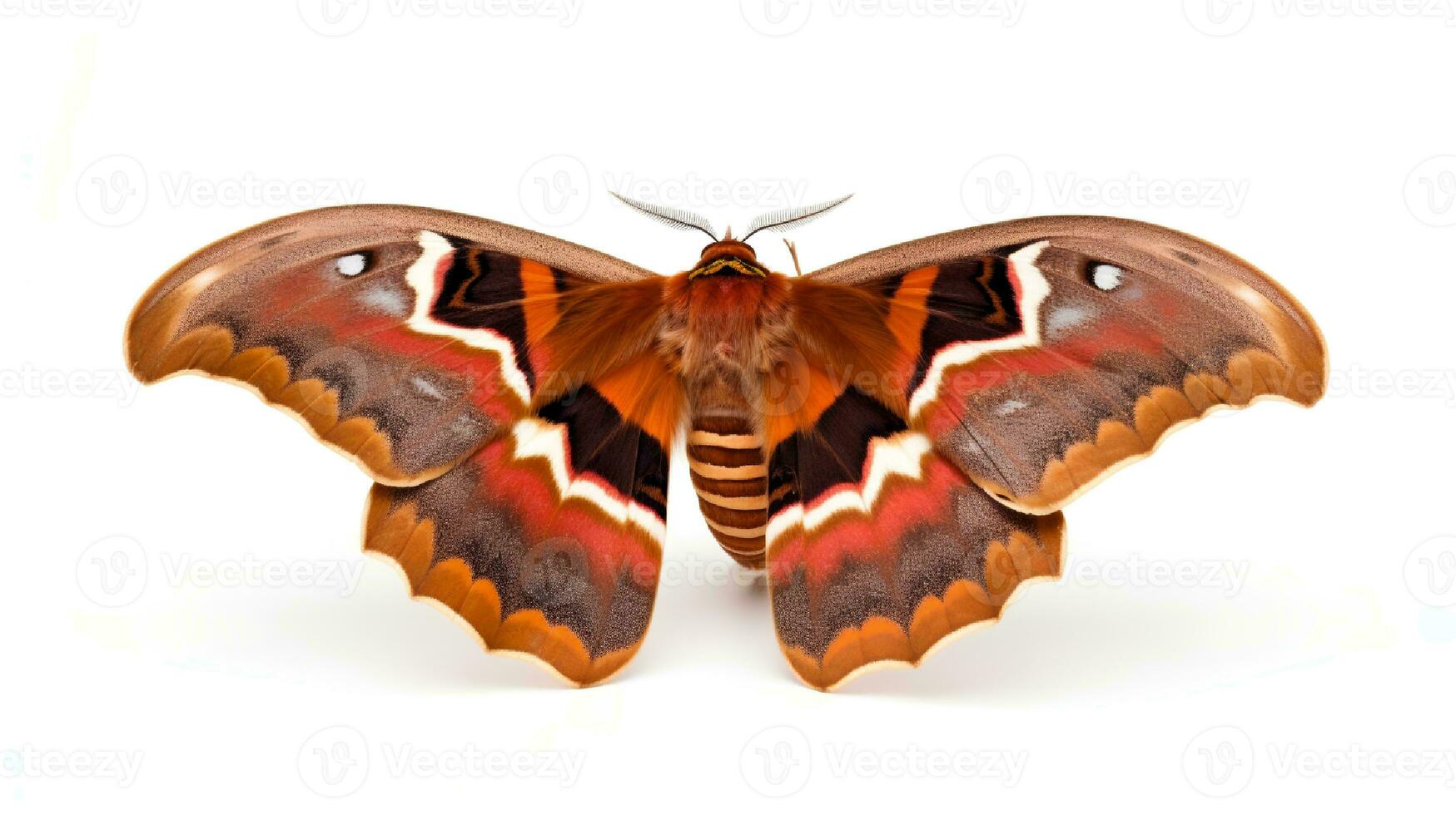 Foto av en atlas fjäril på vit bakgrund. generativ ai