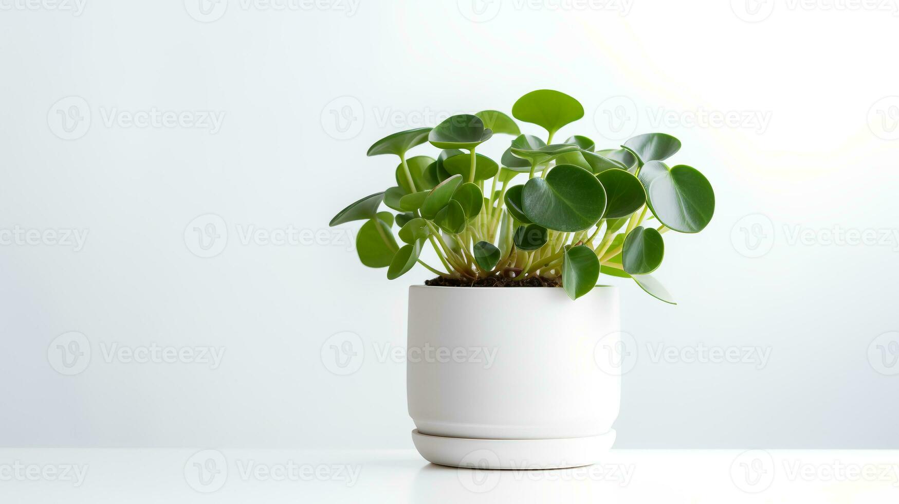 Foto av peperomia i minimalistisk pott som krukväxt för Hem dekoration isolerat på vit bakgrund. generativ ai