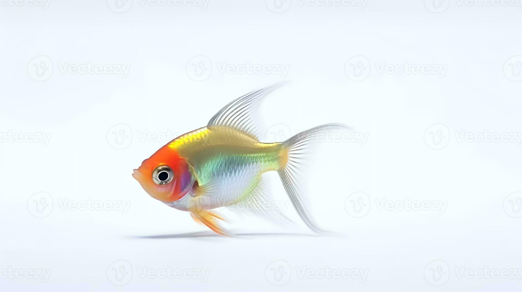 Foto av en neon tetras fisk på vit bakgrund