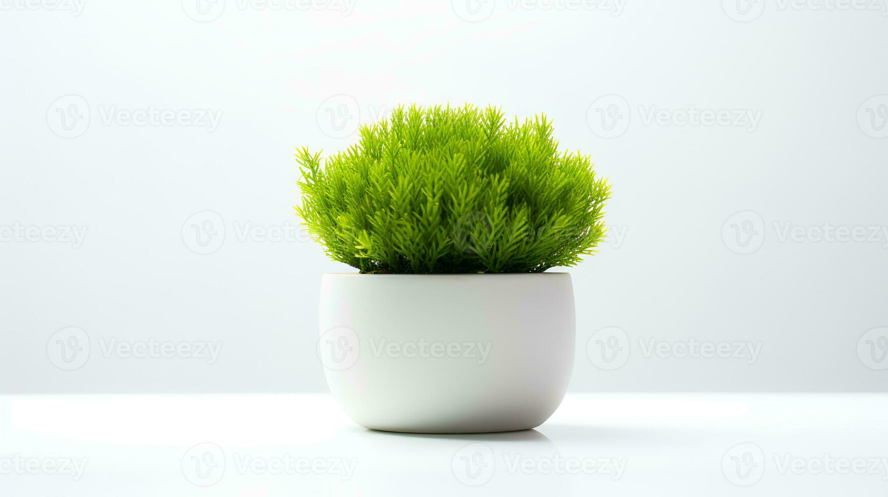 Foto av java mossa i minimalistisk pott som krukväxt för Hem dekoration isolerat på vit bakgrund. generativ ai
