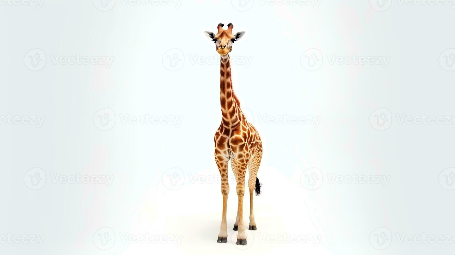 Foto av en giraff på vit bakgrund. generativ ai