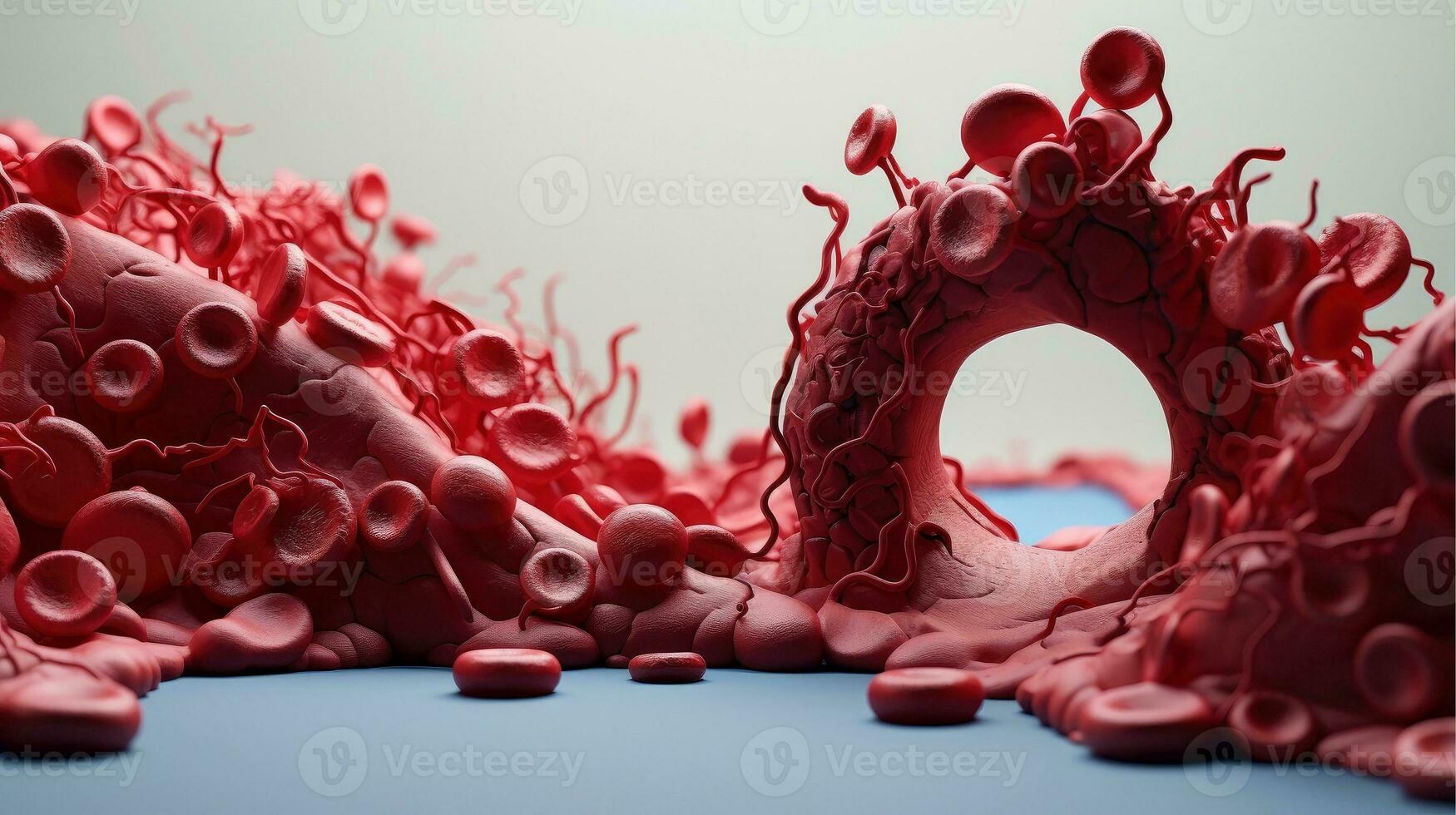 3d illustration attrapp av de mänsklig organ system, cirkulations, matsmältning, röd och vit blod celler med suddig bakgrund. medicinsk utbildning begrepp, generativ ai illustration foto
