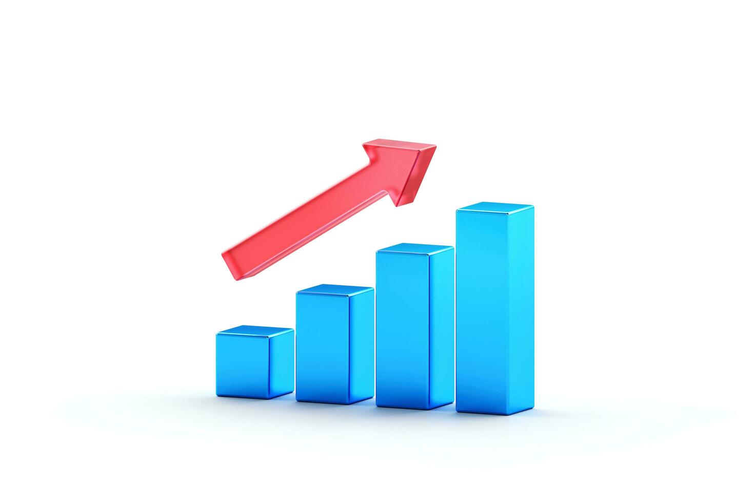 3d företag blå Graf med röd pil ikon, handel pil. utbyta pris Diagram. tillväxt och ändringar i värde. utbyta handel. rapportering årlig och kvartals vinster. 3d tolkning foto
