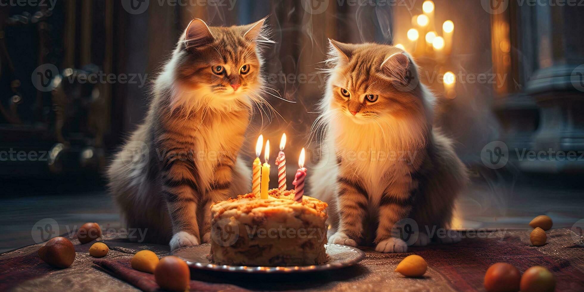 generativ ai, katt födelsedag fest, kaka med en ljus foto