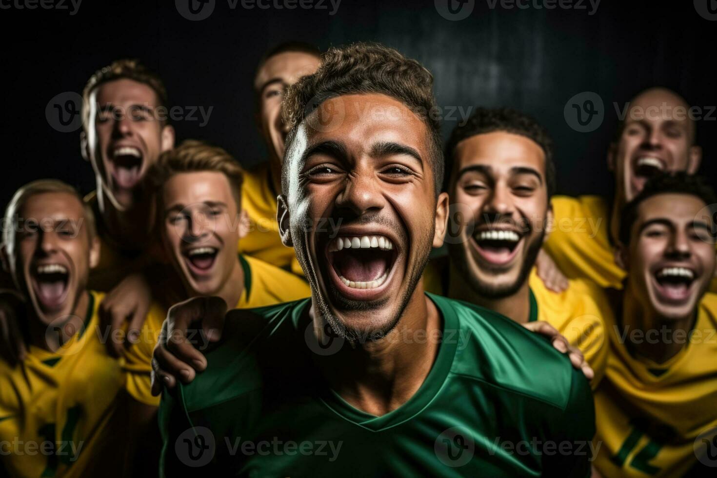 brasiliansk fotboll team fira en seger Foto med tömma Plats för text