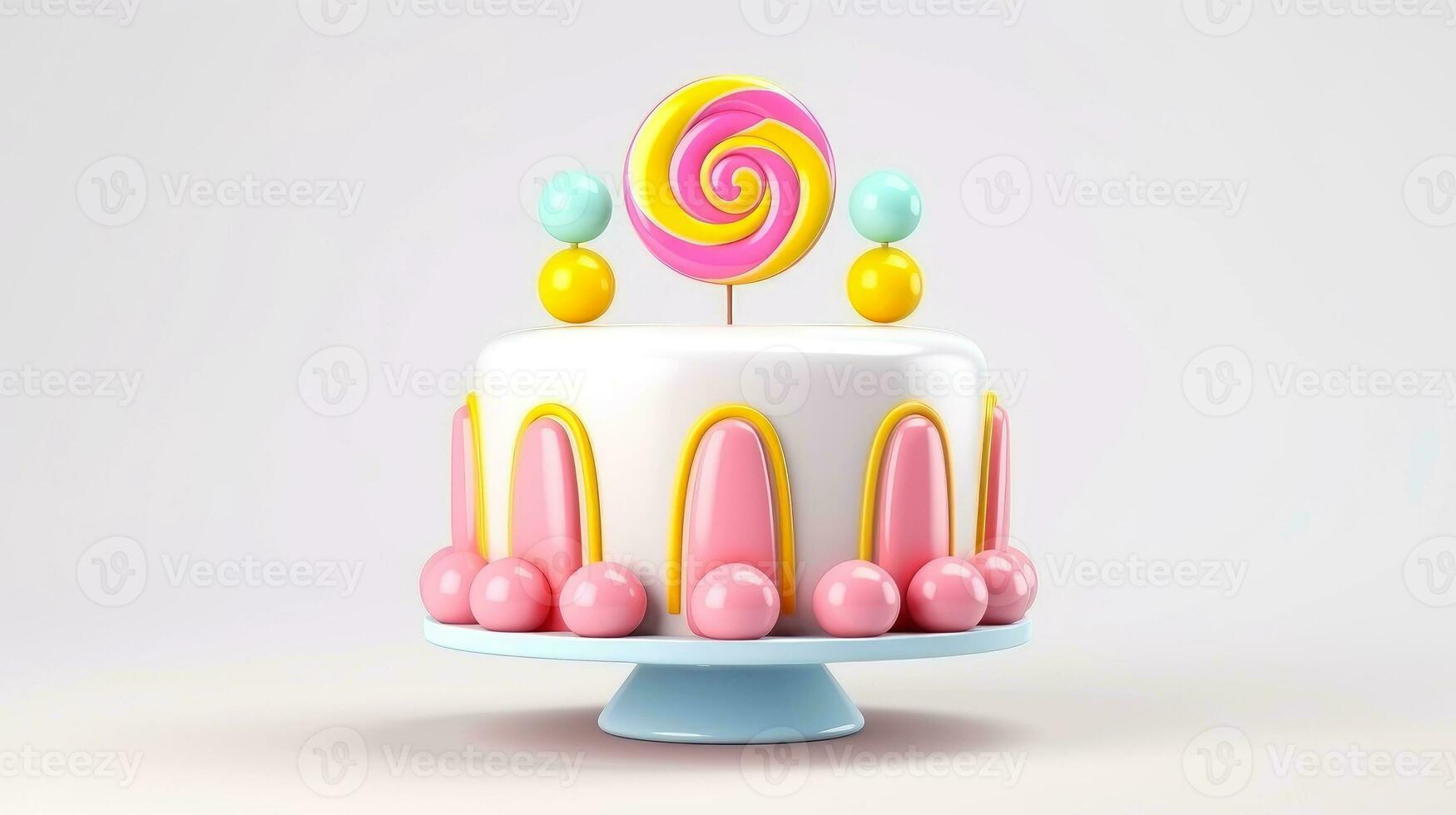 3d illustration av söt födelsedag kaka, ljuv kaka för en överraskning födelsedag, för årsdag och firande ,mor dag, valentine dag, ljuv mat, cupcake, generativ ai illustration foto