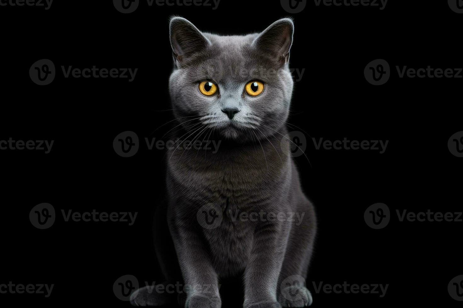 porträtt av kattunge brittiskt blå katt isolerat på svart bakgrund foto