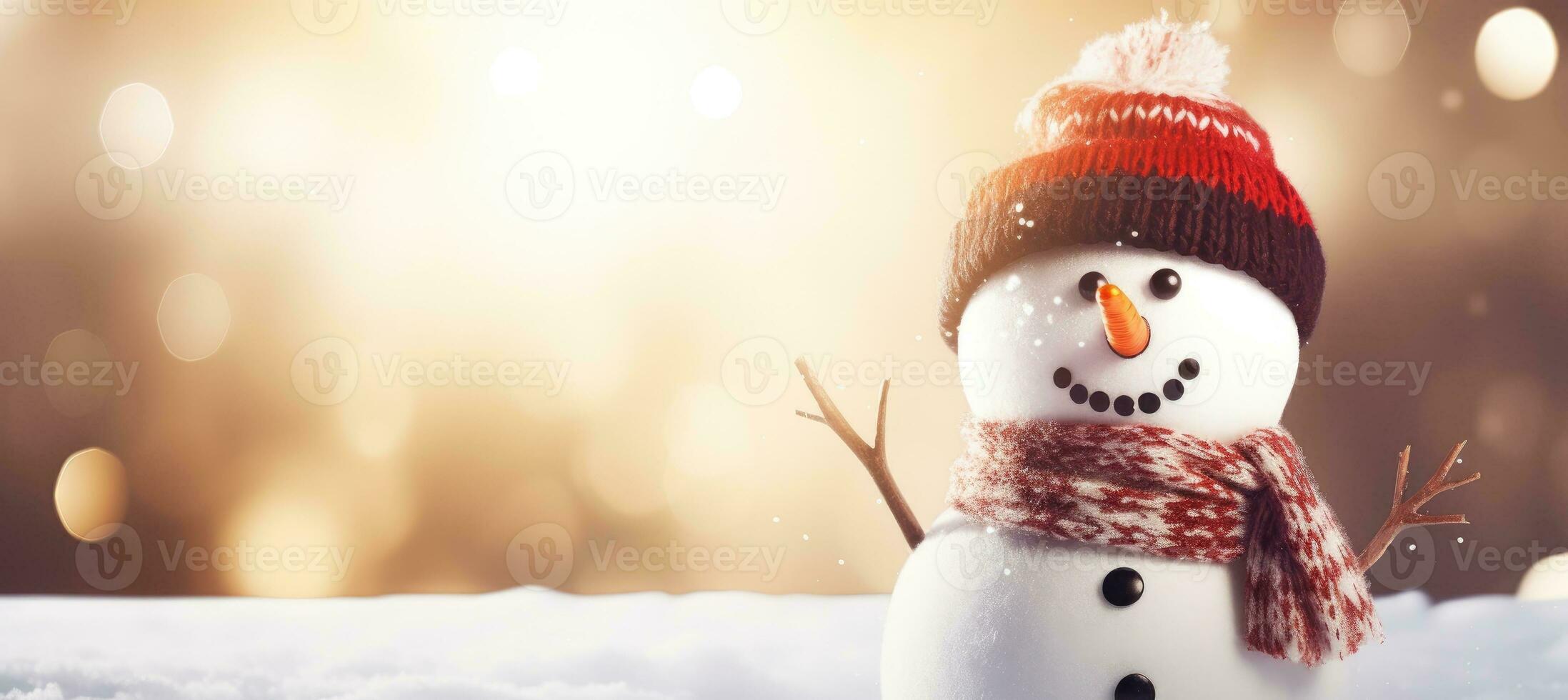 jul snögubbe i en snöig landskap. generativ ai foto