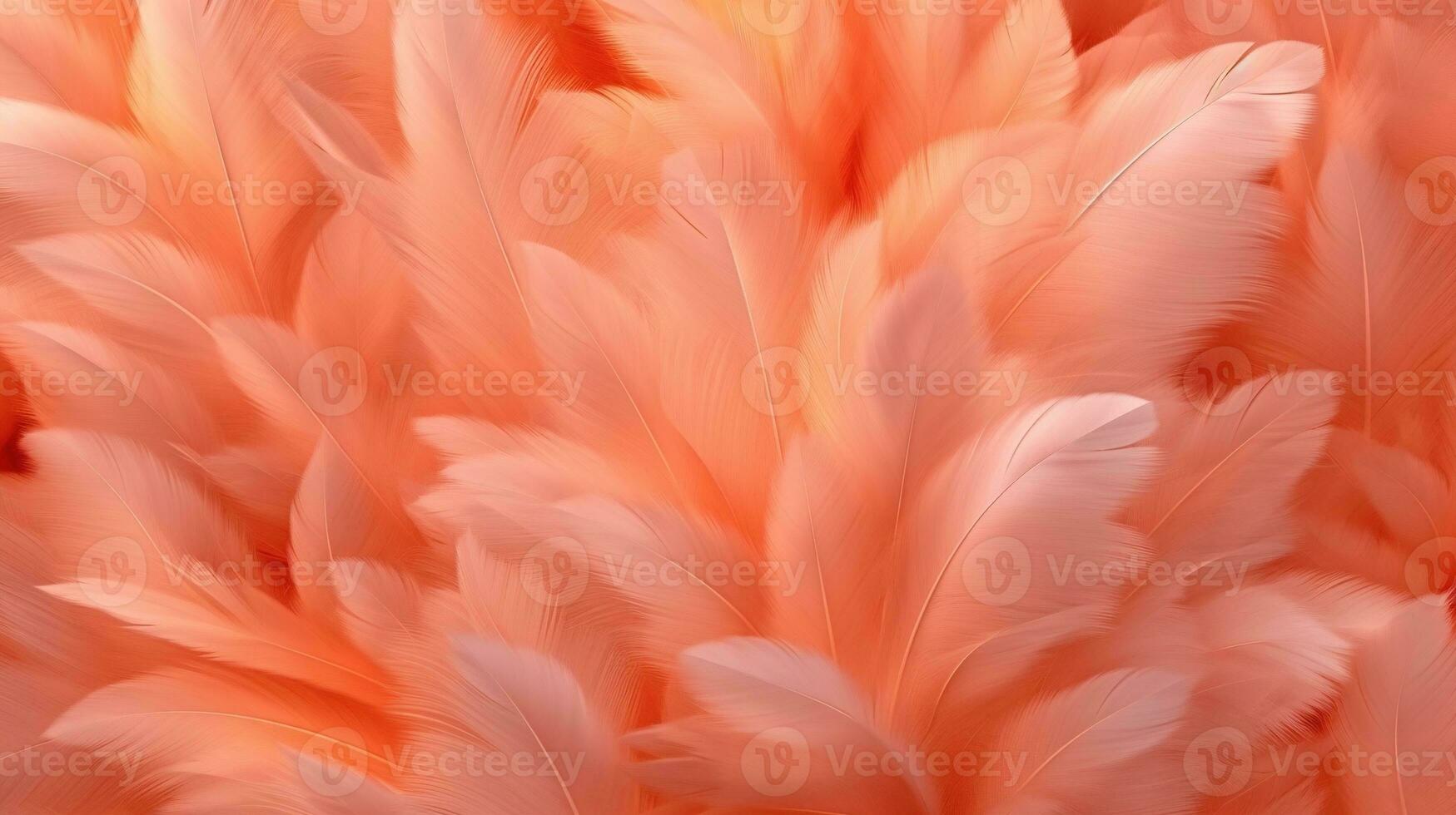 generativ ai, skön ljus orange, aprikos Färg närbild fjädrar, fotorealistisk bakgrund. små fluffig orange fjädrar slumpvis spridd formning foto