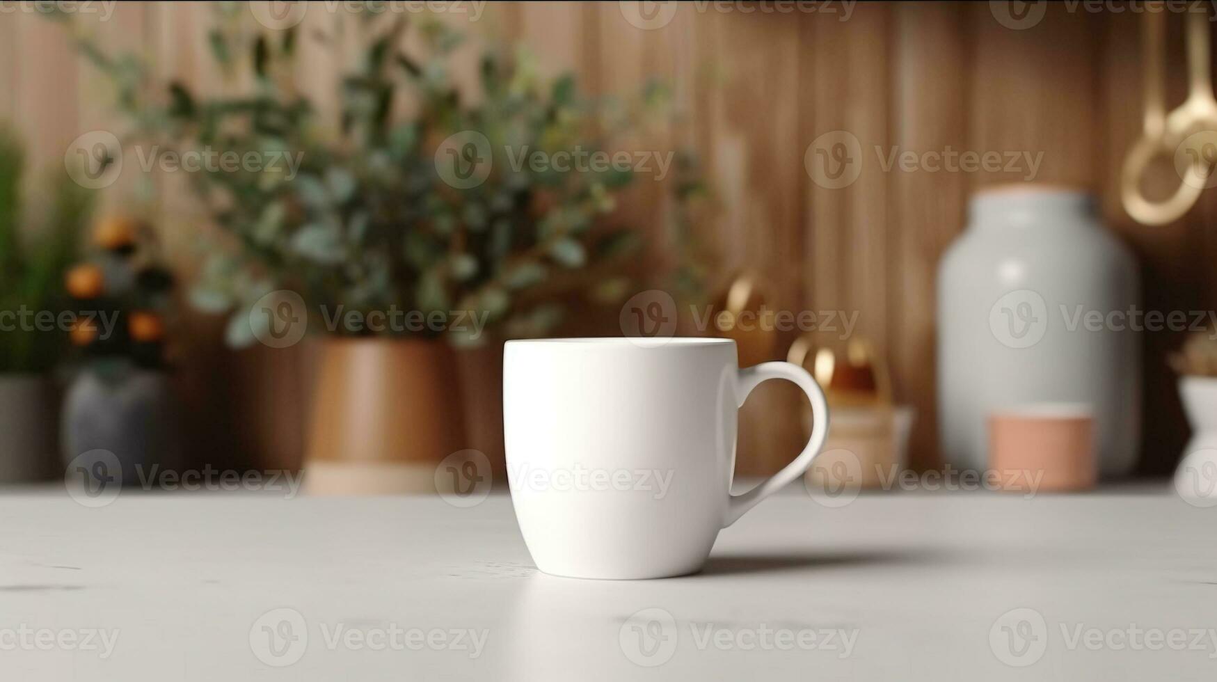 generativ ai, vit keramisk kopp uppstart i på Hem interiör, råna falsk upp tom. foto
