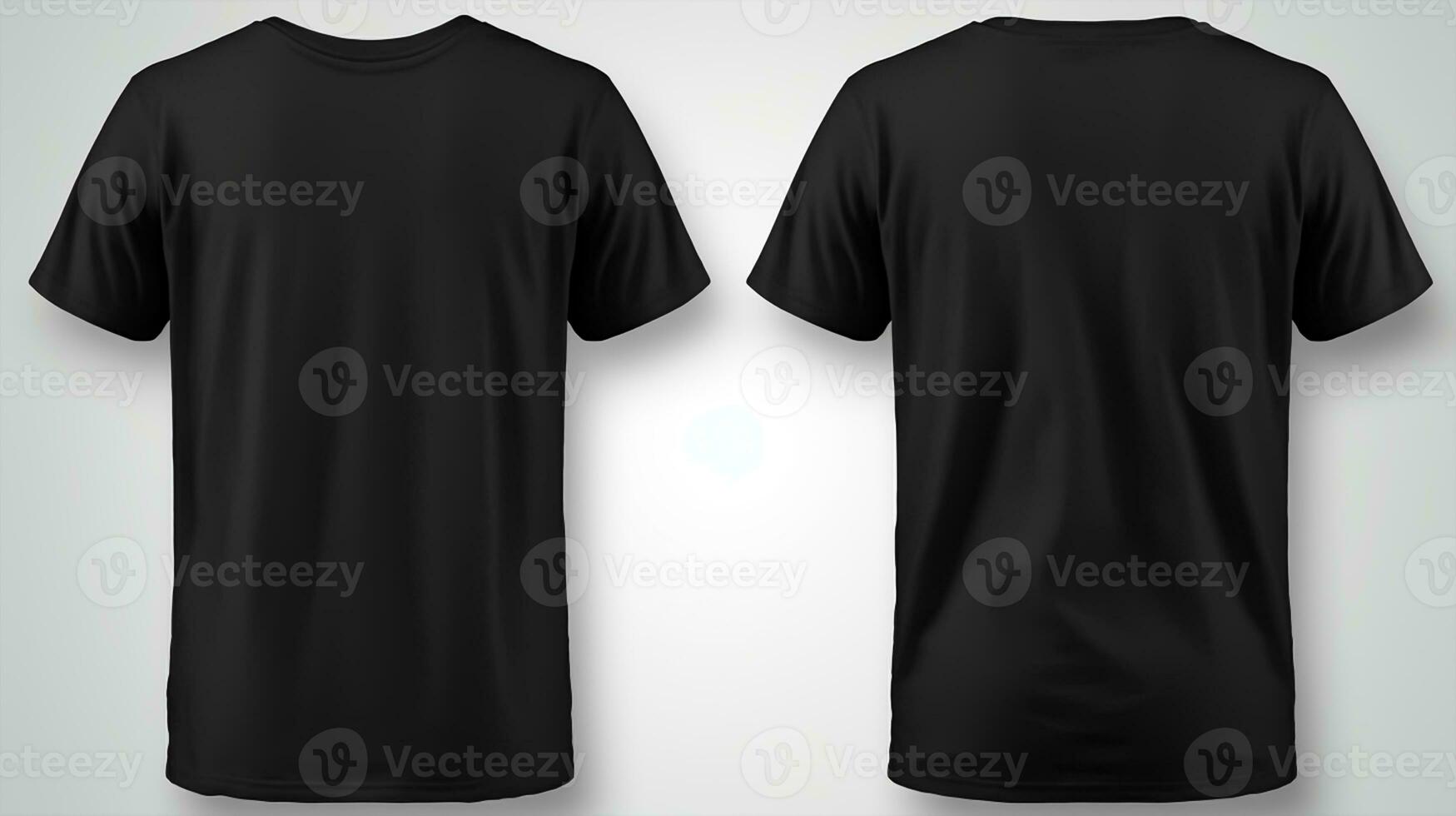 svart t-shirt mockup, främre och tillbaka se, isolerat på svart bakgrund foto