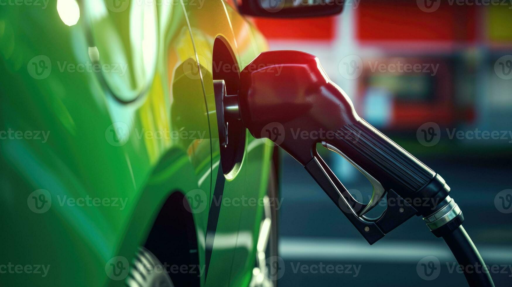 pumpning bensin bränsle i bil på gas station.koncept resa och transport. generativ ai foto