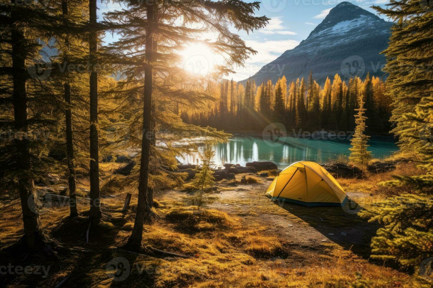 de känsla av äventyr i camping med en fotografera den där fångar en spännande utomhus- aktivitet. generativ ai foto