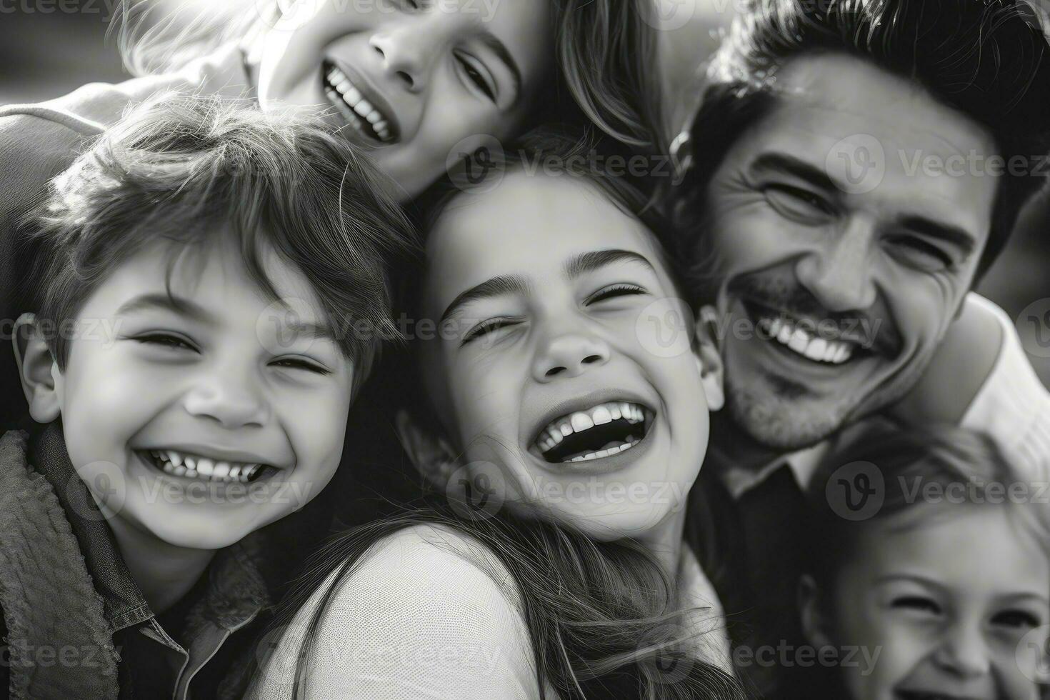 en stänga - upp Foto av en strålande amerikan familj kramade tillsammans, deras ansikten fylld med glädje och skratt. generativ ai