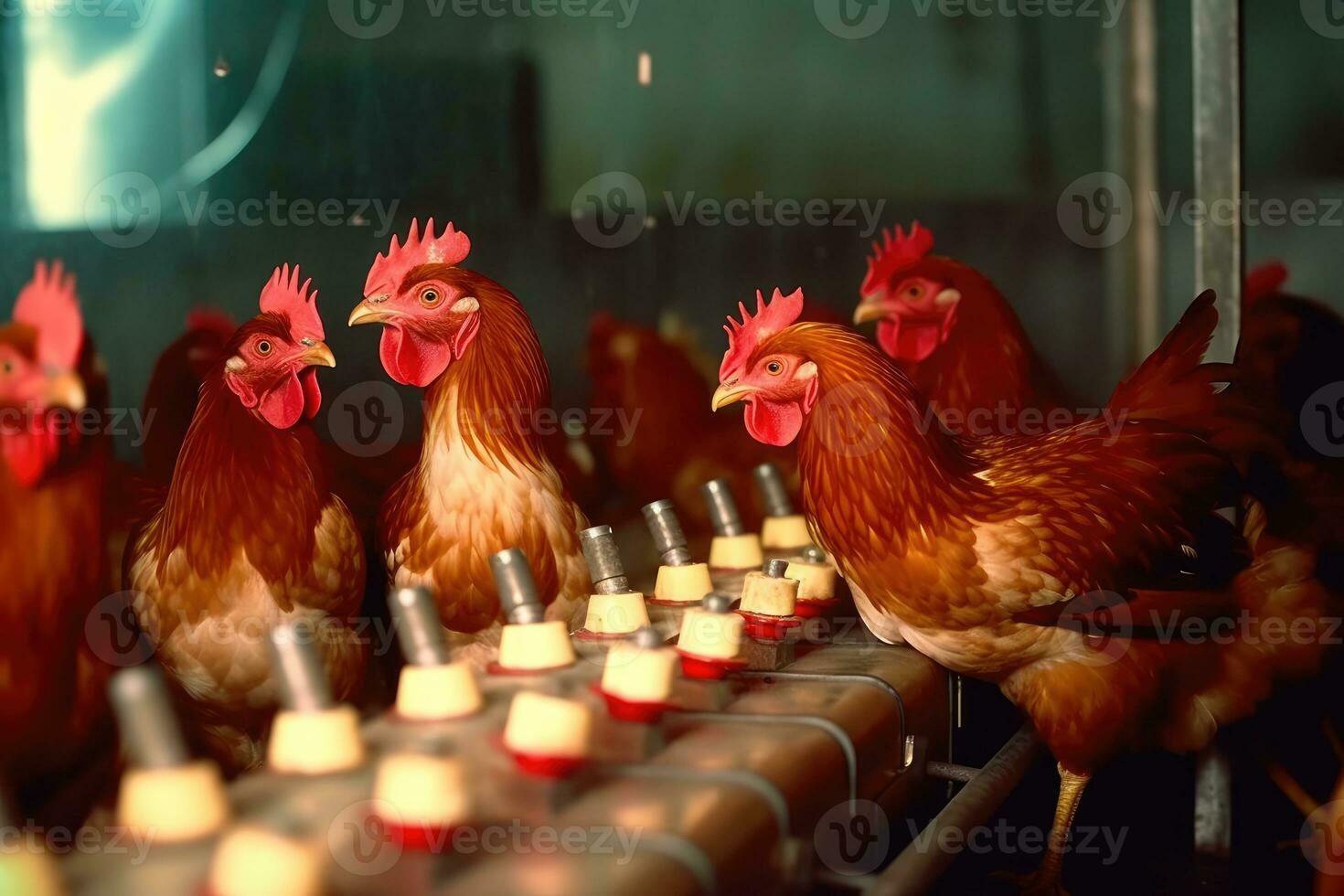 de rymlig och väl - organiserad miljö av en modern kyckling bruka med en stänga - upp skott av en kyckling hus. generativ ai foto