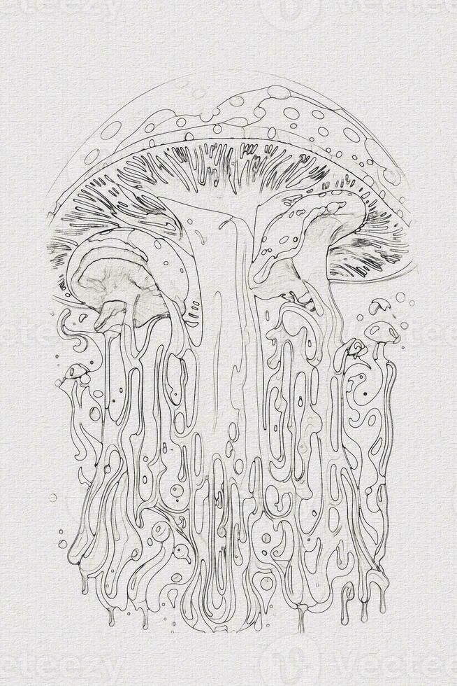 en ritad för hand skiss av en svamp översikt illustration på vit textur bakgrund foto
