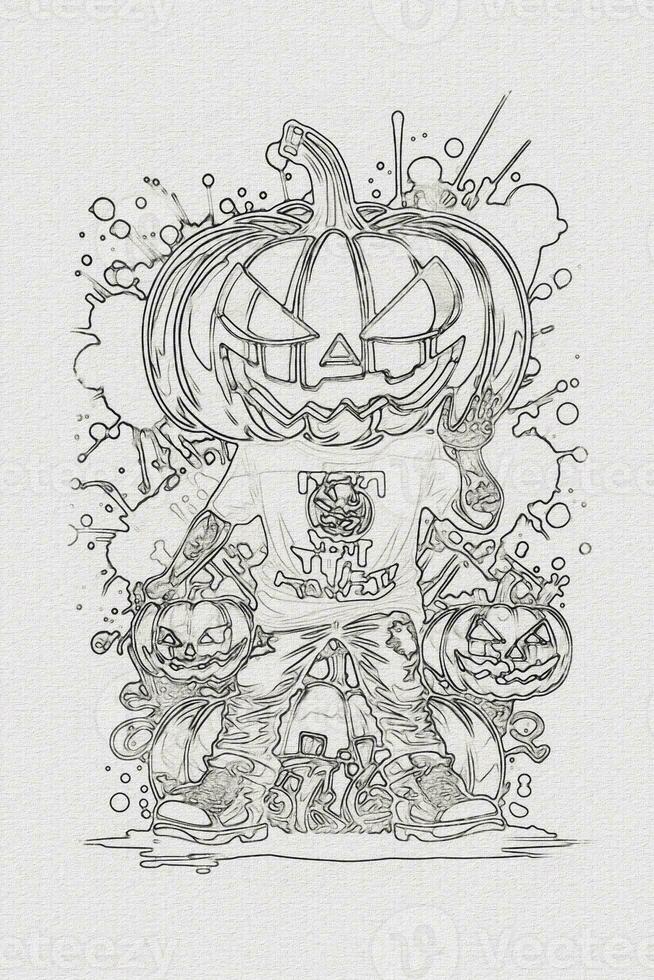 en ritad för hand skiss av en halloween pumpa översikt illustration foto
