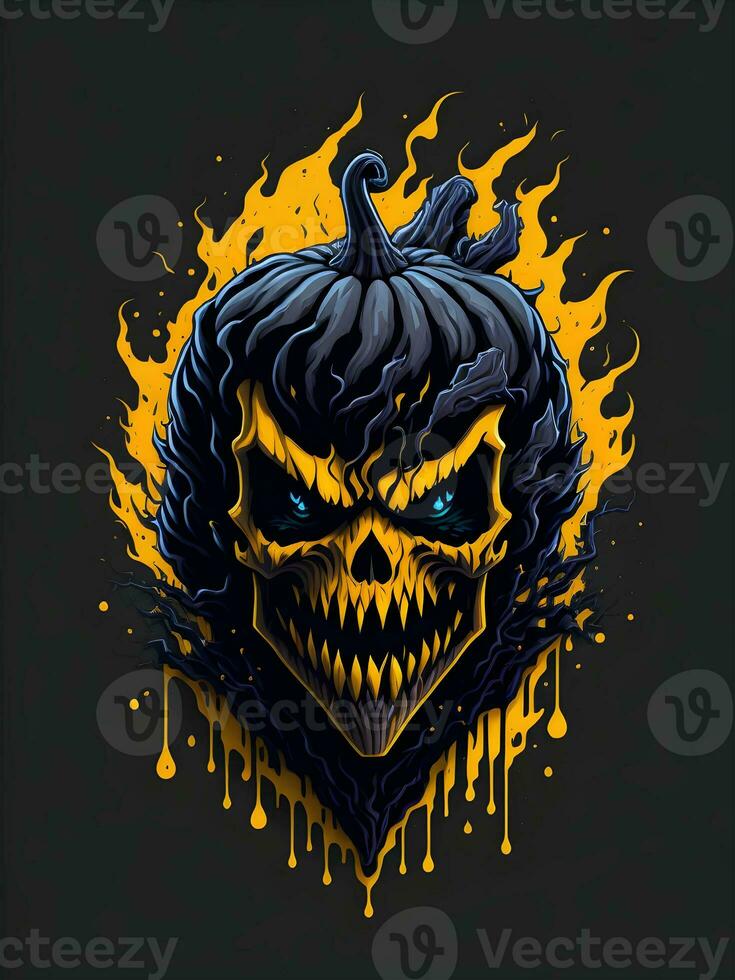 halloween pumpa med Skräck ansikte illustration på svart bakgrund foto