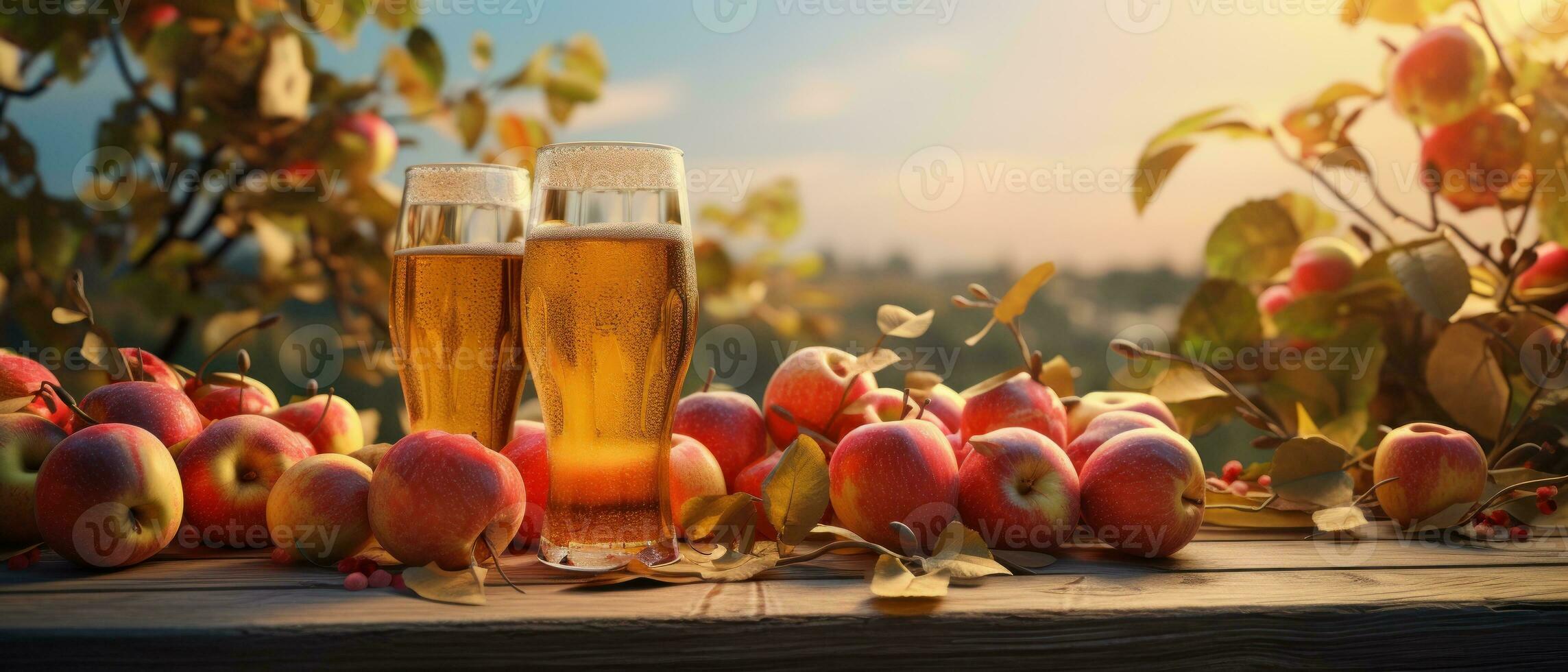äpple cider på tabell med äpplen foto