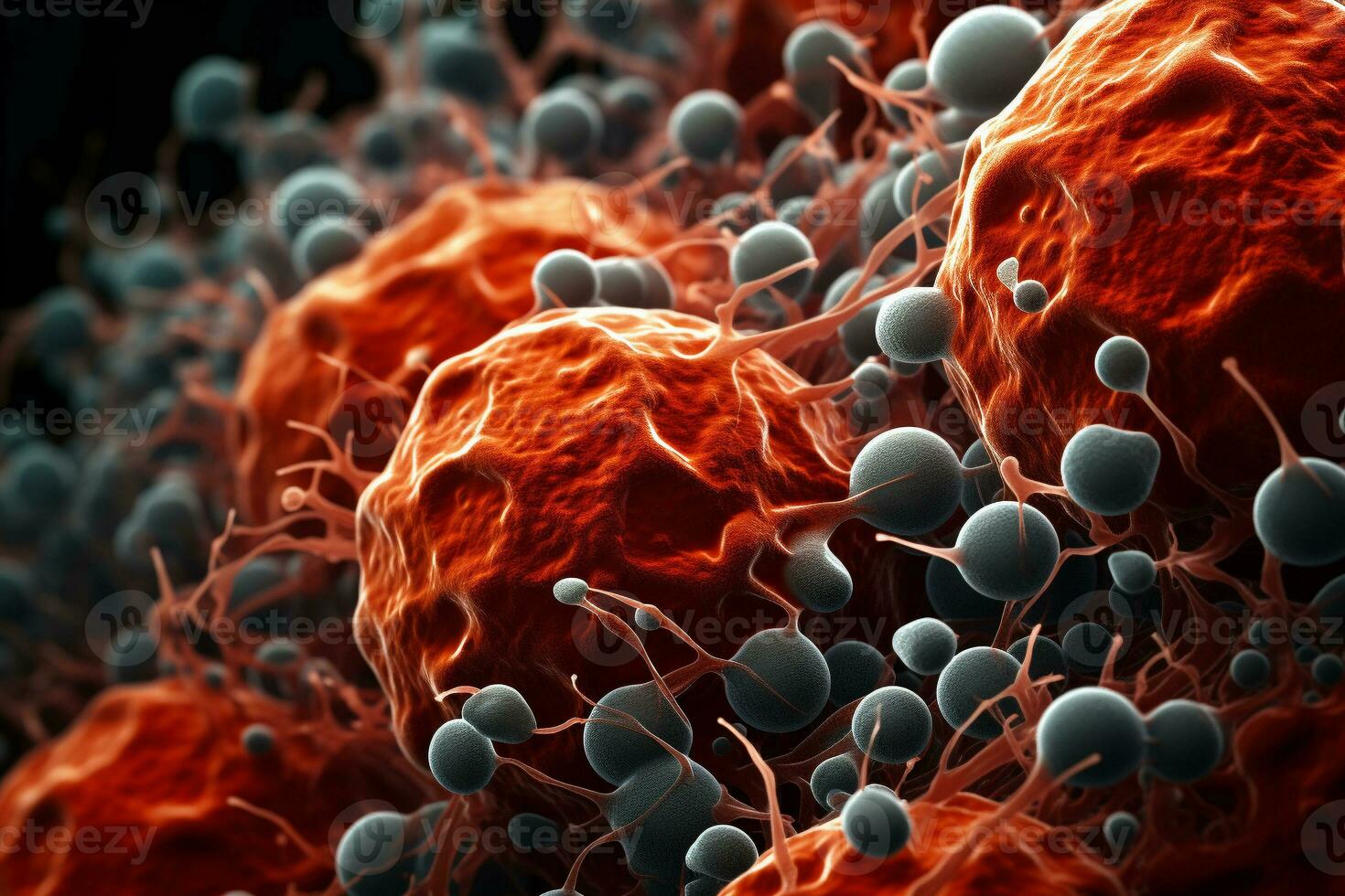 mikroskopisk skala forma, bakterie, virus, cell i flera olika Färg abstrakt begrepp, ai genererad. foto