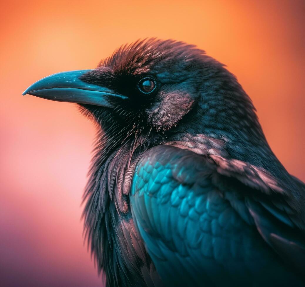 kråka fågel porträtt närbild detalj, generativ ai foto