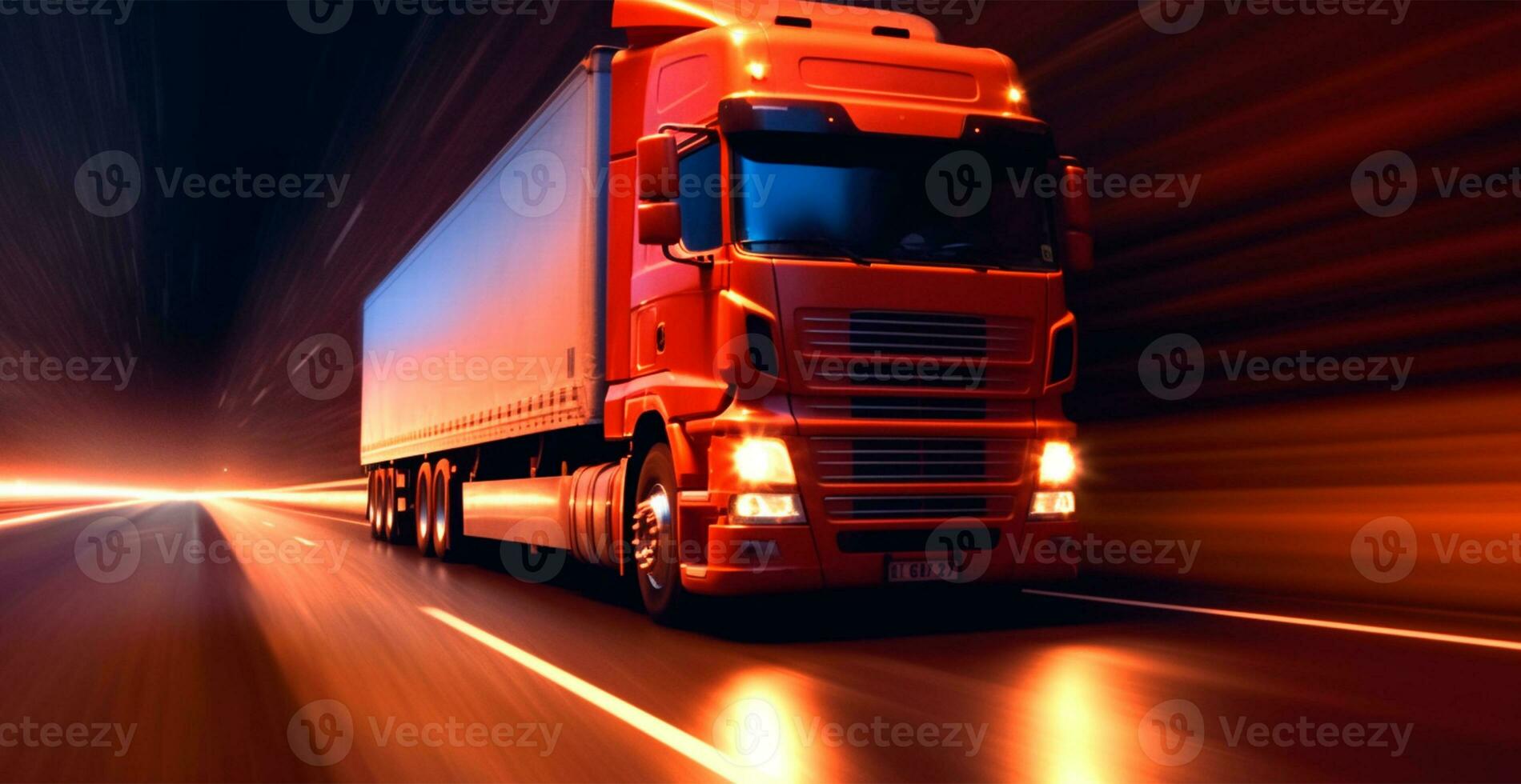 amerikan stil lastbil på de motorväg, motorväg dragande frakt. transport begrepp - ai genererad bild foto