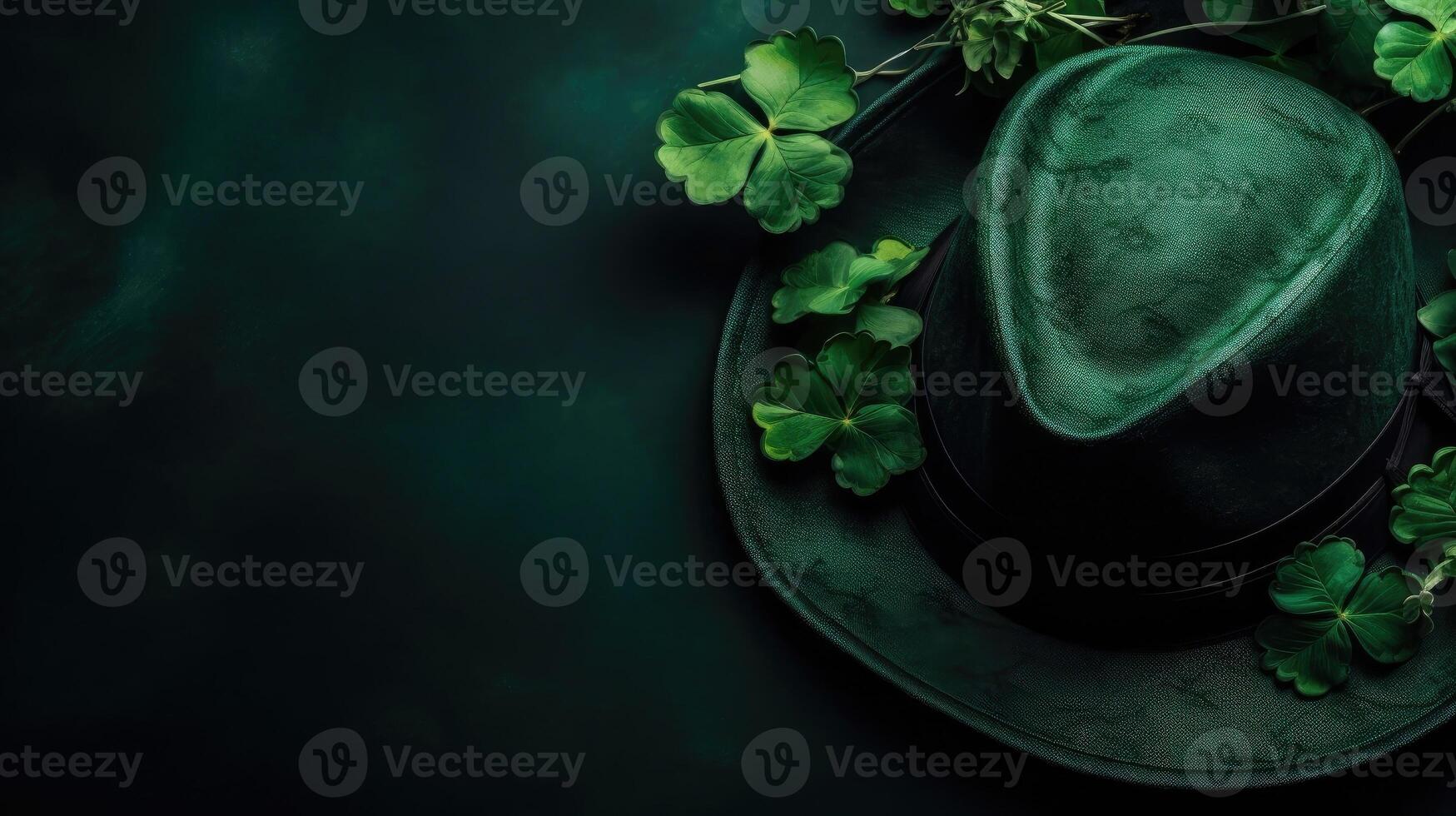 st Patricks med grön hatt på grön pastell bakgrund för baner design, ai generativ foto