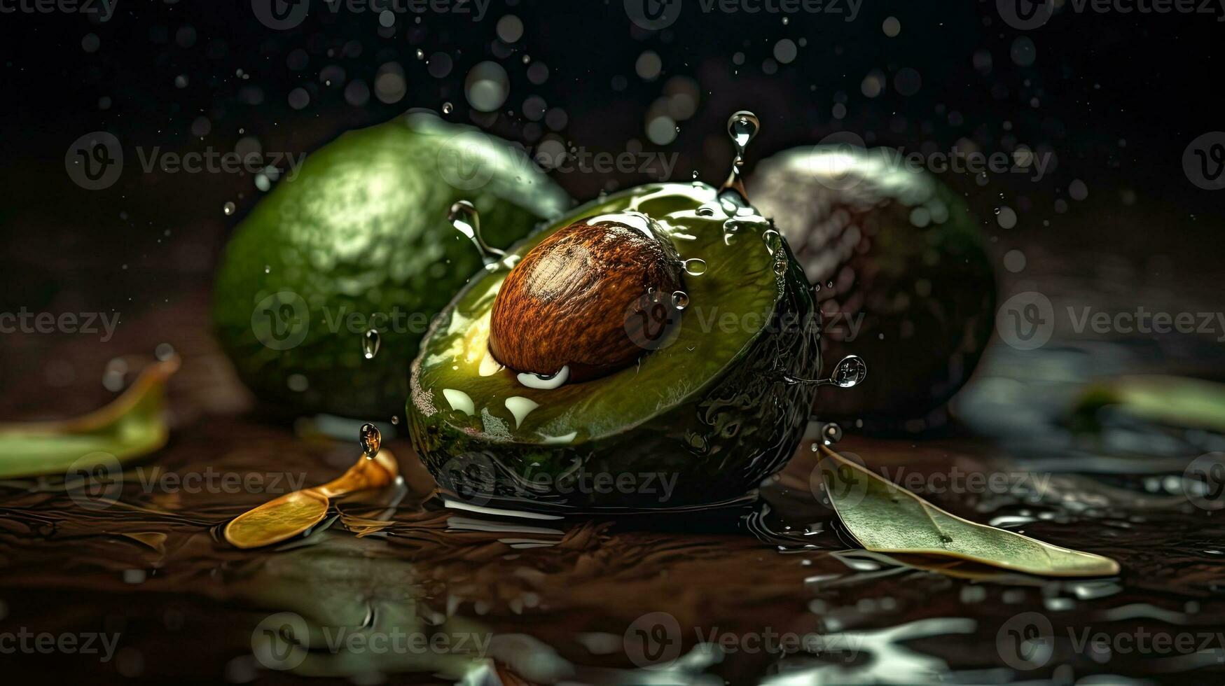avokado frukt träffa förbi stänk av vatten med perfekt visning vinkel, ai generativ foto