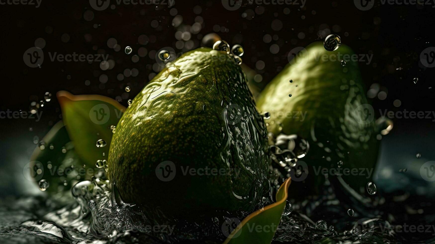 avokado träffa förbi stänk av vatten med perfekt visning vinkel, ai generativ foto