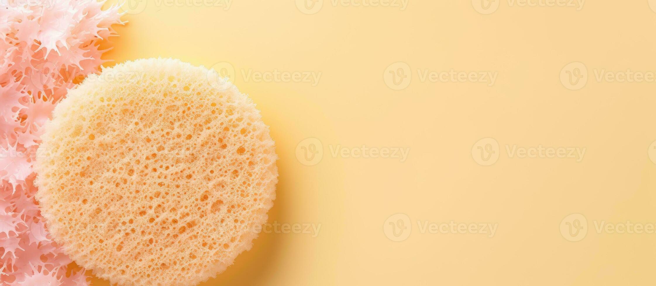 Foto av en ljus gul svamp på en vibrerande bakgrund med Plats för text eller design med kopia Plats