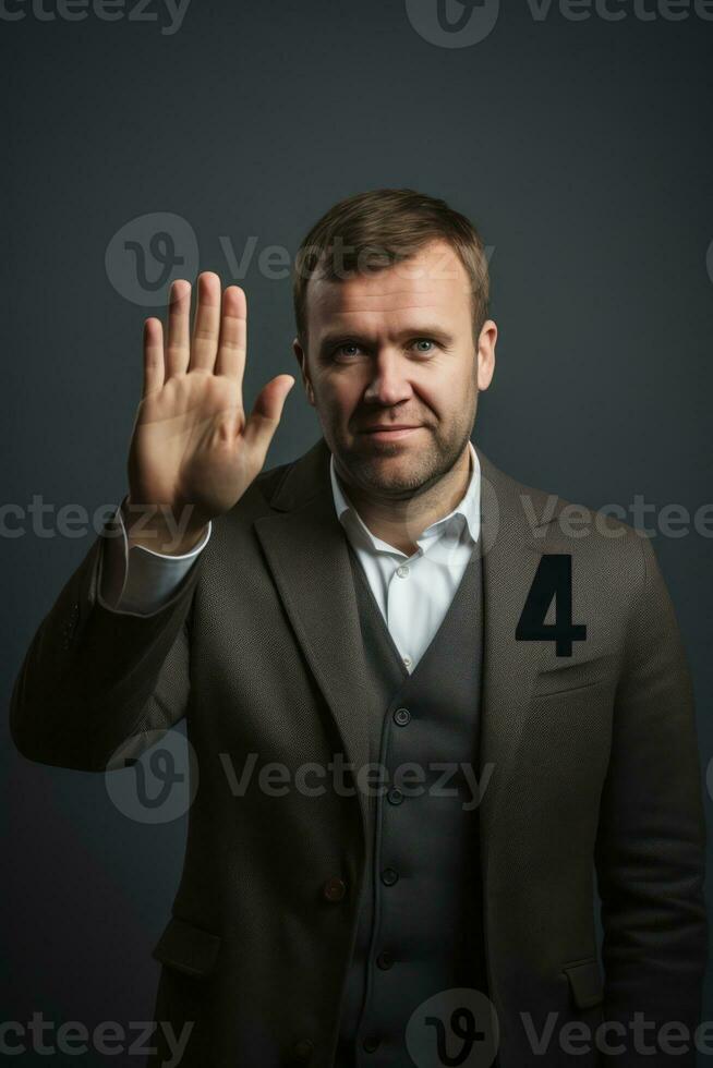 studio skott av stilig man dynamisk emotionell gester ai generativ foto