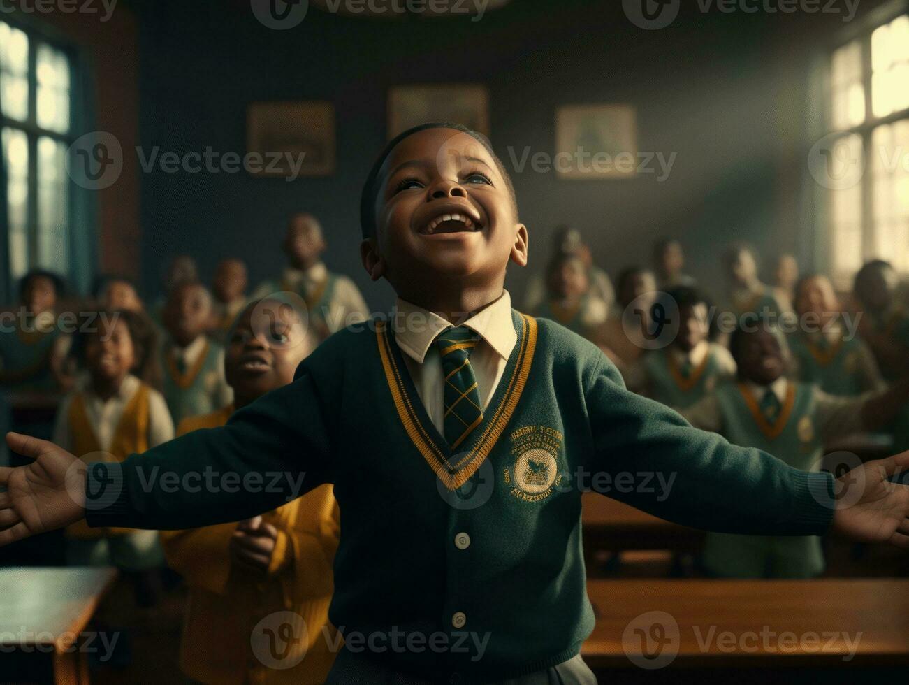 afrikansk unge i emotionell dynamisk utgör i skola ai generativ foto